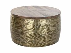 Table basse en bois de manguier et métal doré - diamètre 74 x hauteur 44 cm