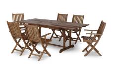Table de jardin extensible 150/210×90 et 6 chaises