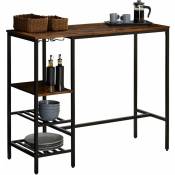 Table haute de bar nelas en métal avec plateau en fibres de bois, mange-debout comptoir couleur brun rustique - Vintage/Noir
