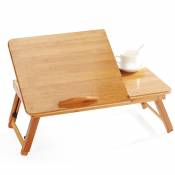 Table pour ordinateur portable avec tiroir 100% bambou - table pliante de lit, bureau pour la lecture ou le petit-déjeuner et table à dessin