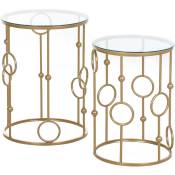 Tables gigognes lot de 2 tables basses rondes design style art déco ø 41 et ø 36 cm métal doré verre trempé 5 mm - Doré