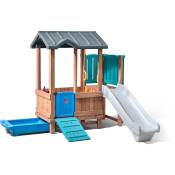 Woodland Adventure Maison Enfant avec Toboggan Aire de Jeux pour l'extérieur Maisonnette / Cabane de Jeu en Plastique - Multicolore - Step2