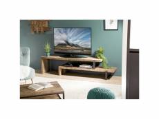 Alida - meuble tv marron 2 niveaux teck recyclé acacia mahogany recyclé et métal noir