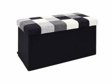 Banc coffre noir pliable couvercle à motifs patchwork noir et blanc