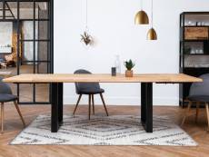 Bobochic table à manger pieds carrés extensible awani chêne massif et métal 200 + 2 allonges de 40 cm