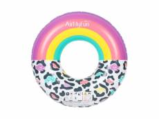 Bouée gonflable ronde xxl pour piscine & plage ultra confort, flotteur deluxe - arc-en-ciel et léopard ø120cm