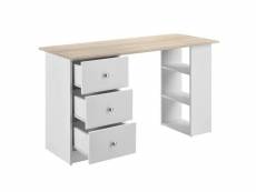 Bureau table poste de travail informatique avec 3 tiroirs 120 cm blanc et bois helloshop26 03_0004709