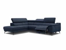 Canapé d'angle fiero gauche, 5 places, relax électrique, tissu bleu foncé