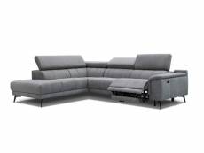 Canapé d'angle fiero gauche, 5 places, relax électrique, tissu gris