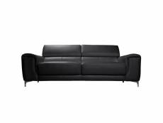 Canapé design avec têtières ajustables 3 places en cuir noir et acier chromé nevada