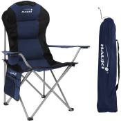 Chaise de Camping Pliable, Bleu, Chaise de Pêche avec Porte-Boisson et Sac de Transport, jusqu'à 150kg, Extra Large, Chaise Longue Rembourrée,