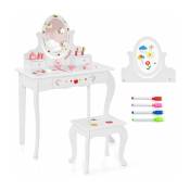Coiffeuse Enfant Fille, Table de Maquillage avec Miroir Ovale et Tabouret, Charge 50KG, pour Enfants 3+ Ans, Pomme - Goplus