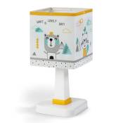 Dalber - Lampe de chevet enfant - Hello Little - Motif ours, chat, renard, lapin L 15 cm, H 30 cm, Blanc, jaune