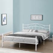 [en.casa] - Cadre de lit double Florenz Acier Revêtu par Poudre 160 x 200 Blanc