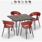 Ensemble 4 Chaises et 1 Table 80x80cm Industriel Design