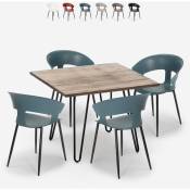 Ensemble 4 Chaises Moderne Table 80x80cm Industriel Restaurant Cuisine Maeve Couleur: Bleu