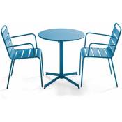 Ensemble table de jardin et 2 fauteuils métal bleu