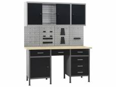 Etabli et 4 panneaux muraux et 2 armoires table de travail poste de travail stockage rangement d'outils etabli d'atelier garage helloshop26 02_0003669