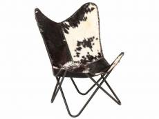 Fauteuil chaise siège lounge design club sofa salon cuir véritable de chèvre noir et blanc forme de papillon helloshop26 1102144/3