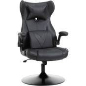 Fauteuil gaming fauteuil de bureau gaming base ronde métal pivotante 360° hauteur réglable coussins intégrés revêtement synthétique noir - Noir
