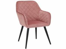 Fauteuil lounge / chaise de salle à manger en tissu velours rose pieds métal fal09059