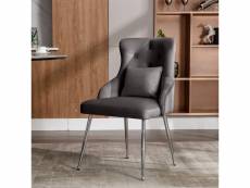 Fauteuil velours gris chaise de salle à manger de salon de chambre avec coussin lombaire et pieds en métal