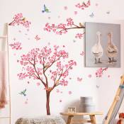 Grand arbre de fleurs de cerisier Stickers muraux rose