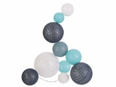 Guirlande lumineuse boules colorées 10 leds multi-tailles bleu, gris, blanc