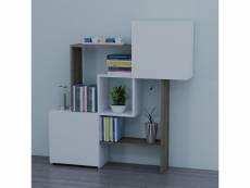 Homemania lorenz bibliothèque avec des étagères, des portes - pour le mur, le bureau, le salon -blanc, noyer en bois, 118,2 x 24 x 121,8 cm