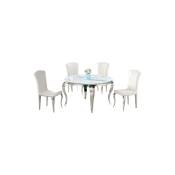 Homy France - Table à manger ronde baroque chrome marbre blanc 130x75 cm