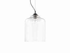 Ideal lux bistro' - plafonnier à 1 ampoule dôme carré en verre soufflé transparent noir, e27