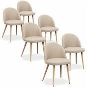 Intensedeco - Lot de 6 chaises scandinaves Cecilia tissu Beige - Beige