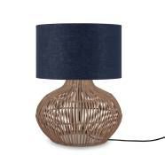 Lampe de table rotin abat-jour lin naturel/bleu denim, h. 48cm