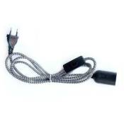 Ledbox - Câble textile E27 avec interrupteur et fiche, 2m, noir-blanc