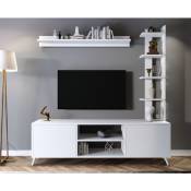 Les Tendances - Ensemble modulable meuble tv avec bibliothèque et étagère bois blanc Likaz 180cm