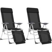 Lot de 2 Chaise de camping pliantes et repose-pied Fauteuil de camping Chaise de plage noir textilène 35476