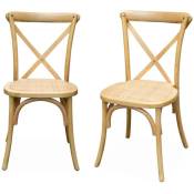 Lot de 2 chaises de bistrot en bois de cédrèle naturel. vintage. assise en rotin. empilables - Naturel