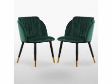 Lot de 2 chaises de salle à manger en velours vert émeraude, milano - style vintage & design - salon, chambre