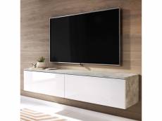 Meuble tv - kane - 140 cm - béton / blanc brillant
