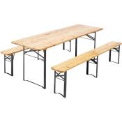Oviala - Ensemble table et bancs de jardin en bois 220 cm - Marron