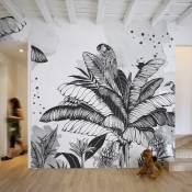 Papier peint panoramique dans la jungle noir et blanc 300x250cm