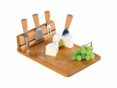 Plateau à fromages + 4 couteaux - bambou - support