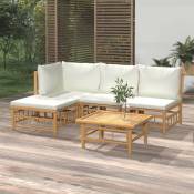Salon de jardin 5 pcs - Ensemble Table et Chaise de Jardin - avec coussins blanc crème bambou BV576316