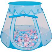 Selonis - Tente 105X90cm/300 Balles Château Avec Les Balles Plastiques Piscine à Balles Pour Enfants, Bleu: Babyblue-Rose Poudré-Perle - bleu: