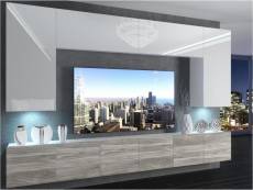 Sillea - ensemble meubles tv + led - unité murale style moderne - largeur 300 cm - mur tv à suspendre - blanc