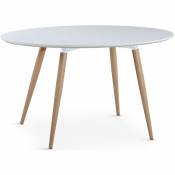 Table à manger ovale bois blanc et pieds bois clair