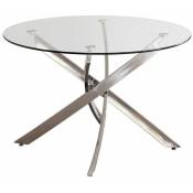 Table à manger ronde en verre transparent Delia 110 cm (largeur) x 73 cm (hauteur) x 110 cm (profondeur)