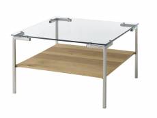 Table basse coloris chêne en verre / bois - longueur