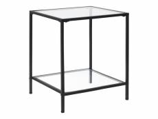 Table d'appoint avec étagère table carrée design bouts de canapé de salon plateau en verre trempé pieds en acier 55 x 45 x 45 cm noir transparent [en.