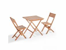 Table et 2 chaises pliante en bois d'eucalyptus